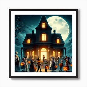 Halloween Night In Front Of The House Art Print