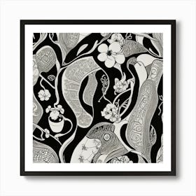 Black And White Doodles Art Print