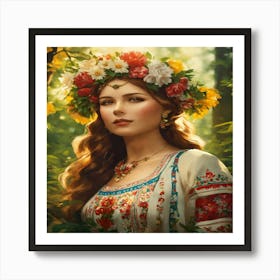 Russian Girl In The Forest Art Print