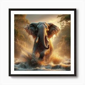 Elephant In The Water 3 Art Print