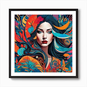 Colorful Young Girl With Long Hair Abstract Painting Art Print