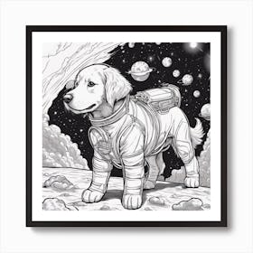 A Golden Retriever Puppy In Cosmonaut Suit Wandering In Space 3 Art Print