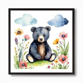 Black baby bear  Art Print