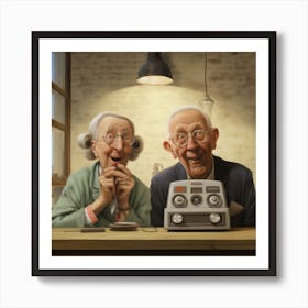 Old Couple At The Radio Art Print