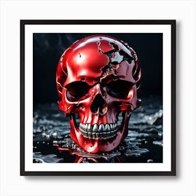 Red Skull On Black Background Art Print