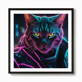 Neon city Cat Art Print