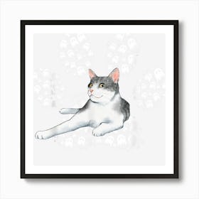 Halloween Turkish Angora Tuxedo Cat Ghosts Cat Paw Art Print