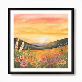 Wildflowers Fields Sunset Art Print