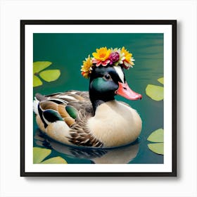 Duck With Flower Crown 1 Art Print