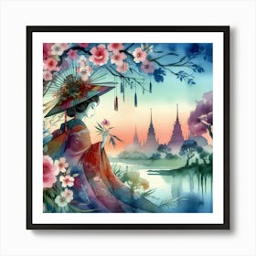 Thai Girl With Flowers Art Print