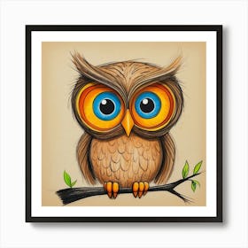 Owl On A Branch 9 Art Print