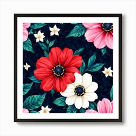 Seamless Pattern With Flowers Art Print