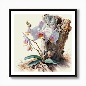 Orchids On A Stump Art Print