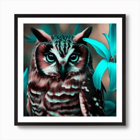 Owl With Flowers 19 Art Print