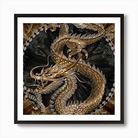 Golden Dragon Fantasy Pentagram Art Print