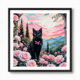 Cat In Rose Garden Art Print