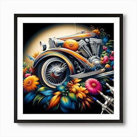 Motorcycle With Flowers Art Print