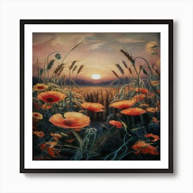 Poppies At Sunset Art Print