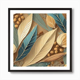 Firefly Beautiful Modern Detailed Botanical Rustic Wood Background Of Herbs And Spices; Illustration (5) Art Print