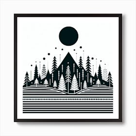 Scandinavian style, Pine forest silhouette 1 Art Print