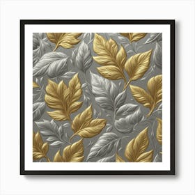 An Embossed Pattern Of Leaves In Metallic Silver And Gold Art Print