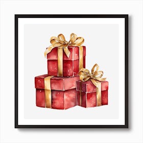 Watercolor Christmas Gift Boxes 3 Art Print