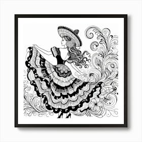 Line Art Mexican Dancer 1 Art Print