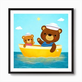 Teddy Bears In A Boat Art Print