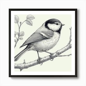 Line Art tit bird Art Print