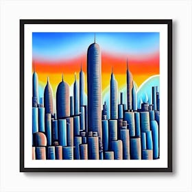 'Cityscape At Sunset' Art Print