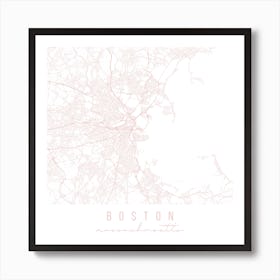 Boston Massachusetts Light Pink Minimal Street Map Square Art Print