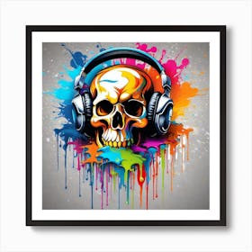 Skull With Headphones 30 Art Print