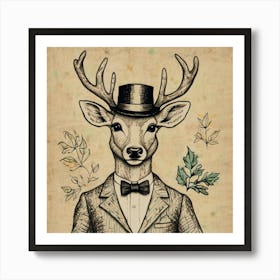 Deer In Top Hat Art Print