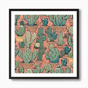 Cactus Seamless Pattern Art Print