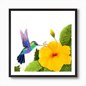 Hummingbird And Hibiscus Square Art Print