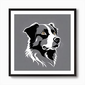 Border Collie, Black and white illustration, Dog drawing, Dog art, Animal illustration, Pet portrait, Realistic dog art Art Print