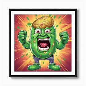 Green Pickle Character Art Print