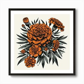 Orange marigold flower 1 Art Print