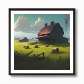 Barn And Hay Bales Art Print