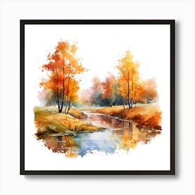 Watercolor Autumn Landscape Watercolor Painting Art Print