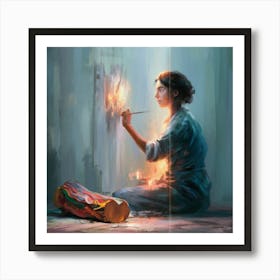 Woman Paints Art Print