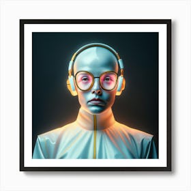 Futuristic Woman With Headphones 6 Art Print