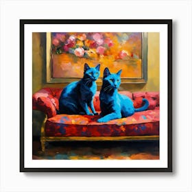 Pair of Blue cats 1 Art Print