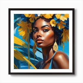 African American Woman With Flowers Art Print
