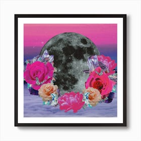 Sparkly Rose Moon Collage Square Art Print