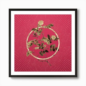 Gold Sweetbriar Rose Glitter Ring Botanical Art on Viva Magenta n.0146 Art Print