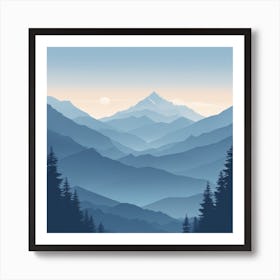 Misty mountains background in blue tone 36 Art Print