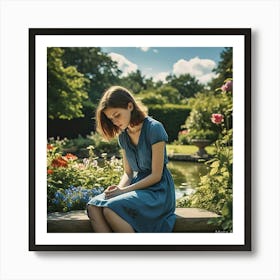 Girl In A Garden Art Print