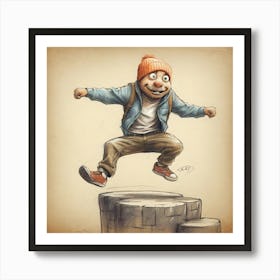 Boy Jumping Over A Brick Art Print