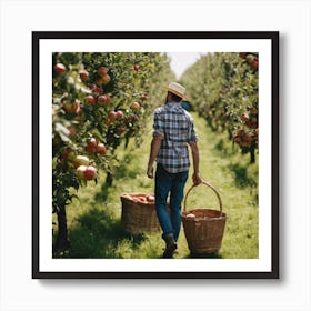 Man Picking Apples In An Orchard 1 Art Print